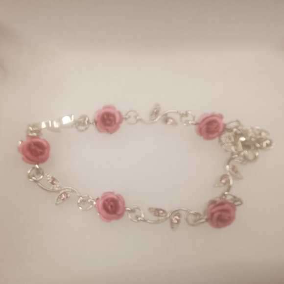 New Hot Pink Flower Design Silver Bracelet - Picture 4 of 4
